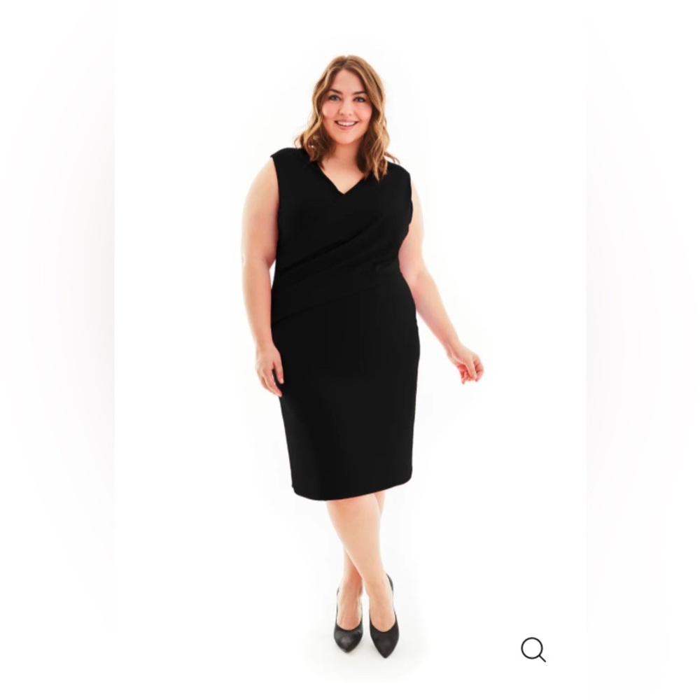 PROJECT GRAVITAS LUCILLE BLACK RUCHED VNECK PLUS FITTED SHAPEWEAR LUXE DRESS
